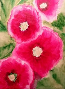 Pink Hollyhocks, Acryl
