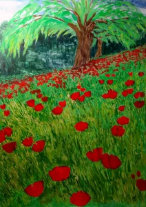 Mohnblumen und Olivenbaum